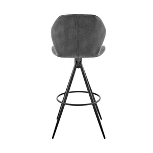 30" Charcoal And Black Fabric Microfiber And Microsuede And Iron Bar Height Bar Chair