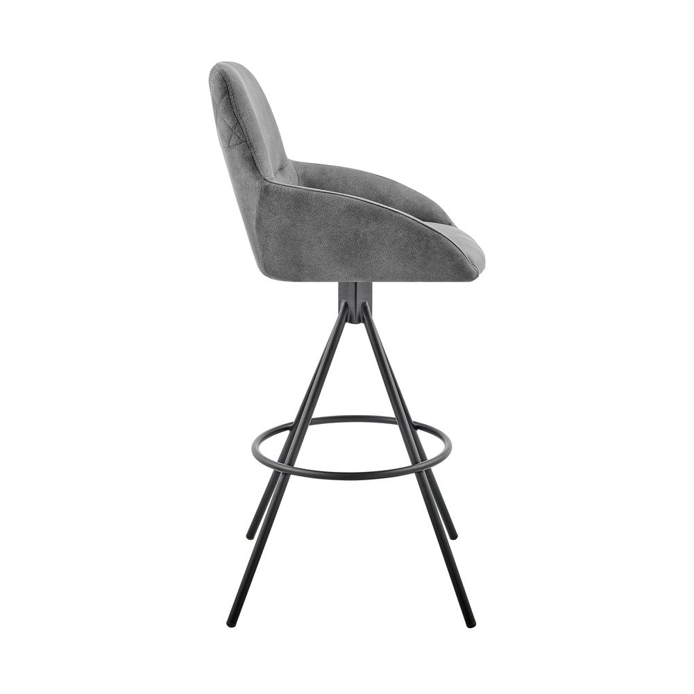 26" Charcoal And Black Fabric And Iron Counter Height Bar Chair
