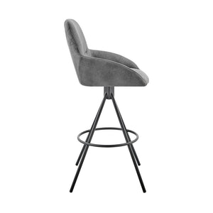 26" Charcoal And Black Fabric And Iron Counter Height Bar Chair