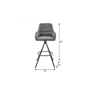 26" Charcoal And Black Fabric And Iron Counter Height Bar Chair