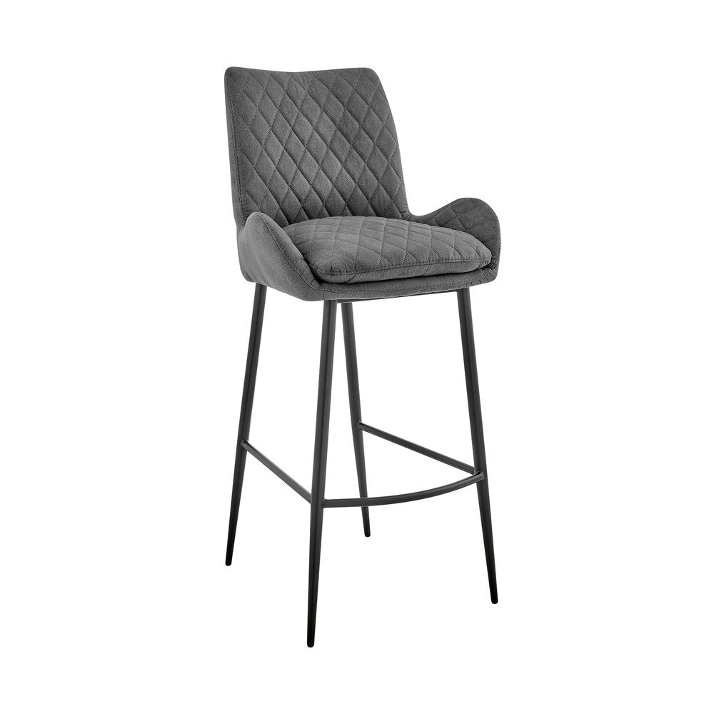 26" Charcoal And Black Fabric And Iron Counter Height Bar Chair