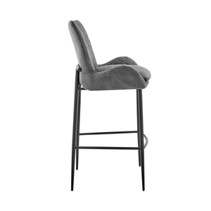 26" Charcoal And Black Fabric And Iron Counter Height Bar Chair