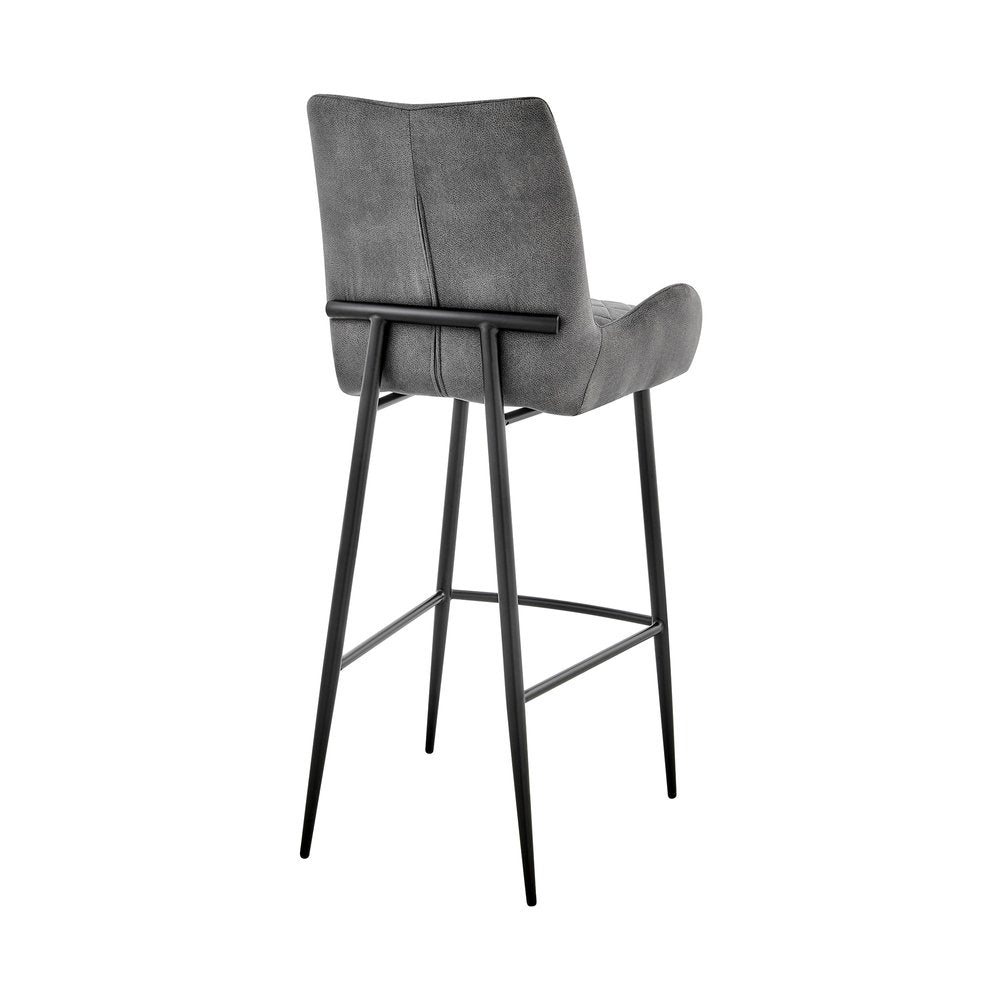 26" Charcoal And Black Fabric And Iron Counter Height Bar Chair