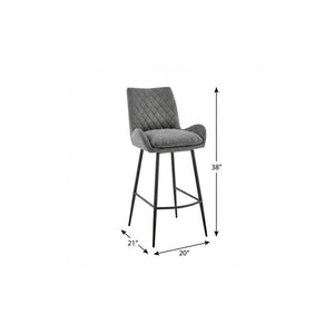 26" Charcoal And Black Fabric And Iron Counter Height Bar Chair