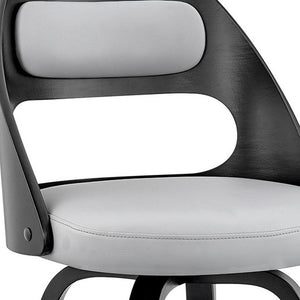 26" Gray And Black Faux Leather And Fabric And Iron Counter Height Swivel Bar Chair