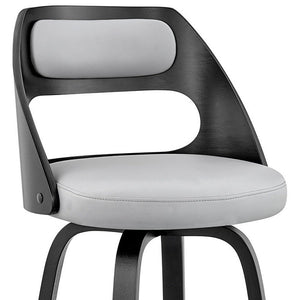 26" Gray And Black Faux Leather And Fabric And Iron Counter Height Swivel Bar Chair