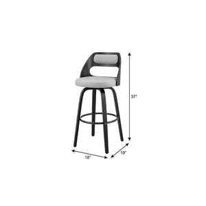 26" Gray And Black Faux Leather And Iron Swivel Counter Height Bar Chair