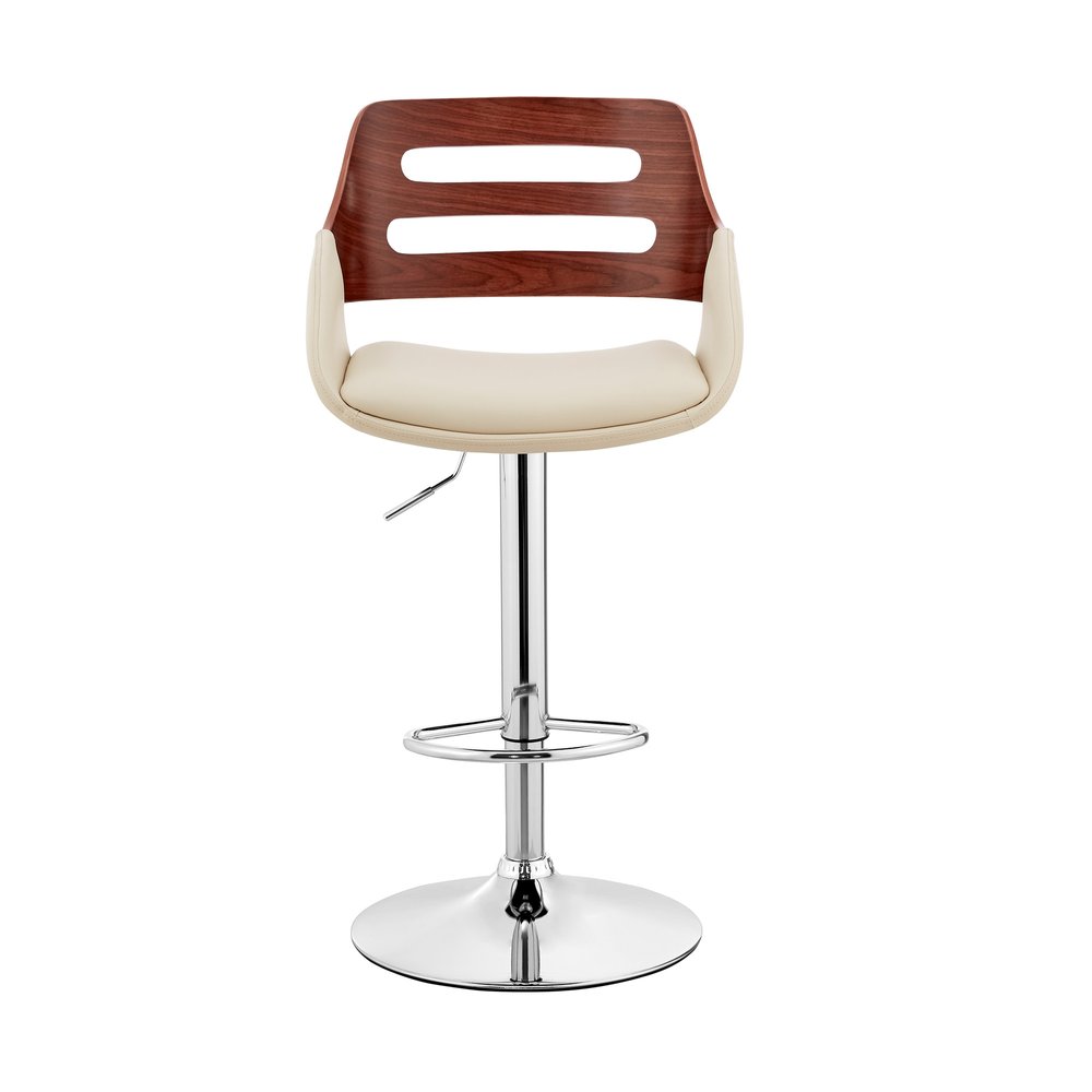 Cream And Silver Fabric And Iron Low Back Adjustable Height Swivel Bar Chair