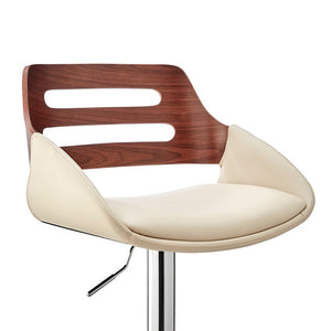 Cream And Silver Fabric And Iron Low Back Adjustable Height Swivel Bar Chair