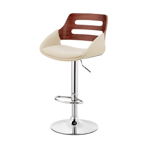 Cream And Silver Fabric And Iron Low Back Adjustable Height Swivel Bar Chair