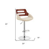 25" Cream And Silver Iron Swivel Low Back Adjustable Height Bar Chair