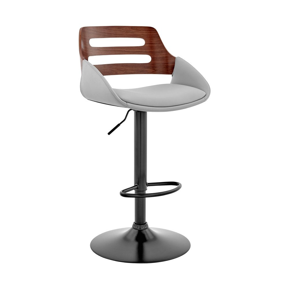 Gray And Black Fabric And Iron Low Back Adjustable Height Swivel Bar Chair