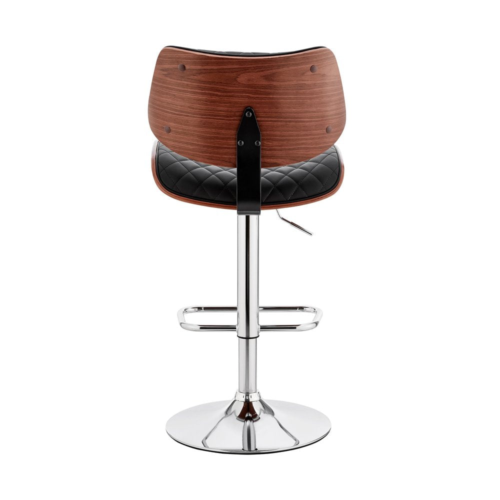 Black And Silver Fabric And Iron Low Back Adjustable Height Swivel Bar Chair