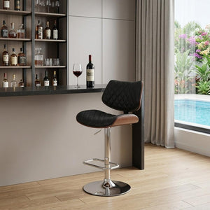 24" Black And Silver Faux Leather And Iron Swivel Low Back Adjustable Height Bar Chair