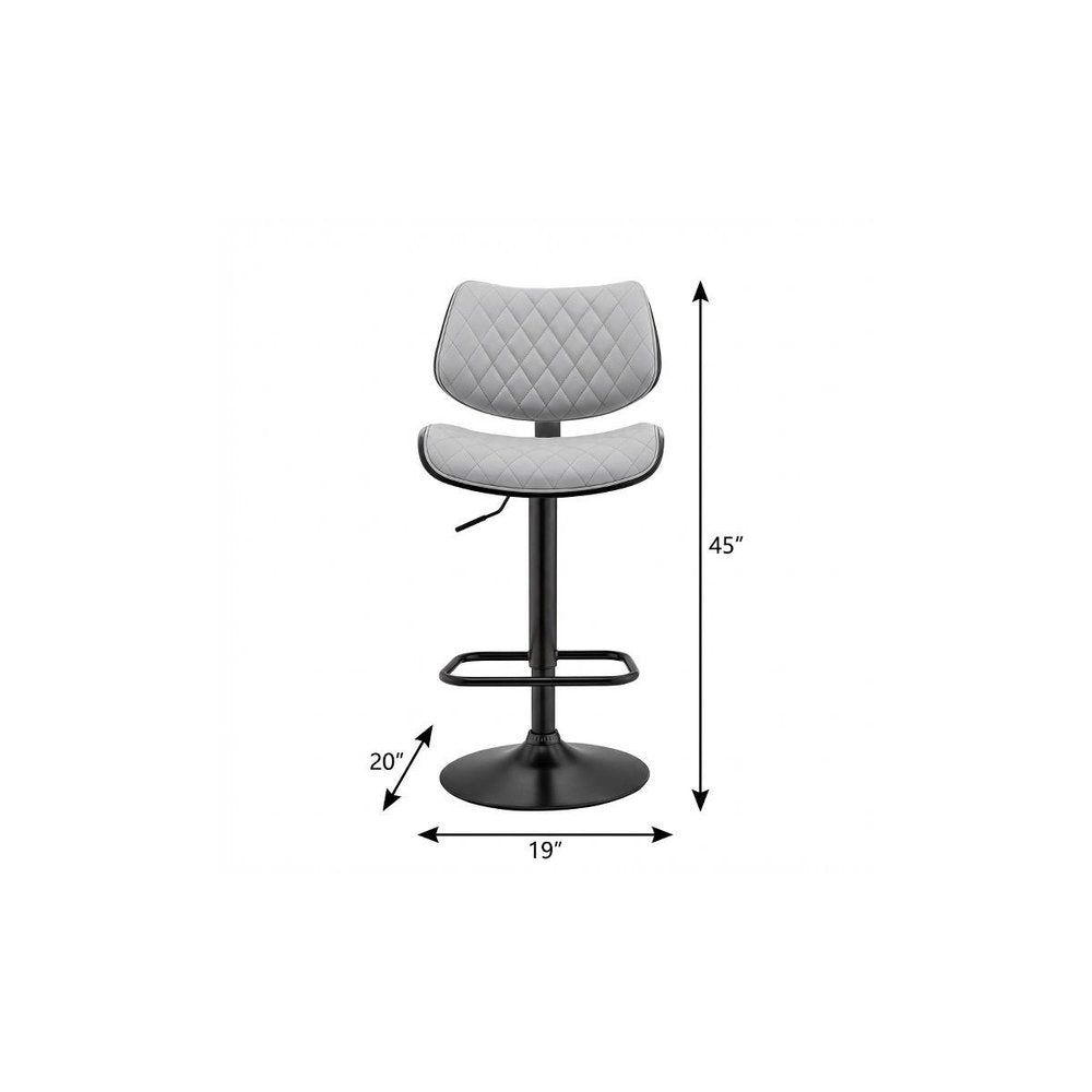 24" Gray And Black Faux Leather And Iron Swivel Low Back Adjustable Height Bar Chair