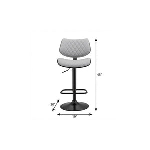 24" Gray And Black Faux Leather And Iron Swivel Low Back Adjustable Height Bar Chair