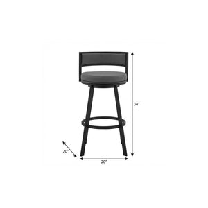 26" Gray And Black Faux Leather And Iron Swivel Low Back Counter Height Bar Chair