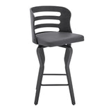 25" Gray And Black Faux Leather And Iron Swivel Low Back Counter Height Bar Chair