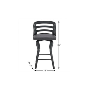 25" Gray And Black Faux Leather And Iron Swivel Low Back Counter Height Bar Chair