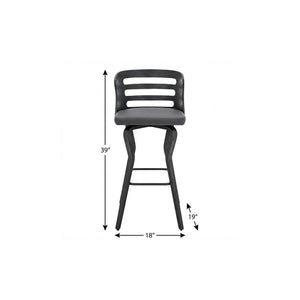 29" Gray And Black Faux Leather And Iron Swivel Low Back Bar Height Bar Chair