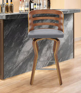 25" Gray and Brown Faux Leather Low Back Counter Height Swivel Bar Chair