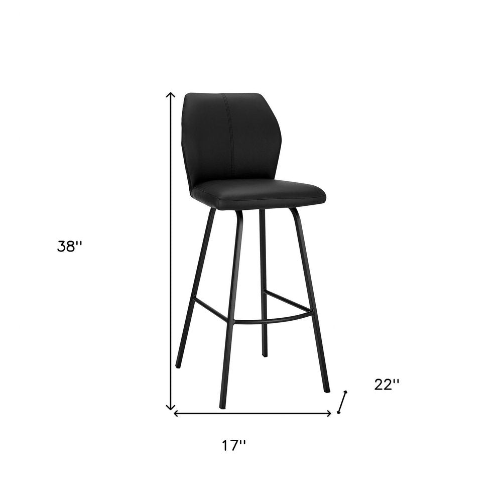 26" Black Faux Leather And Fabric And Iron Counter Height Bar Chair
