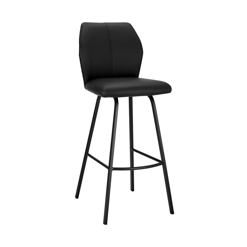 26" Black Faux Leather And Fabric And Iron Counter Height Bar Chair