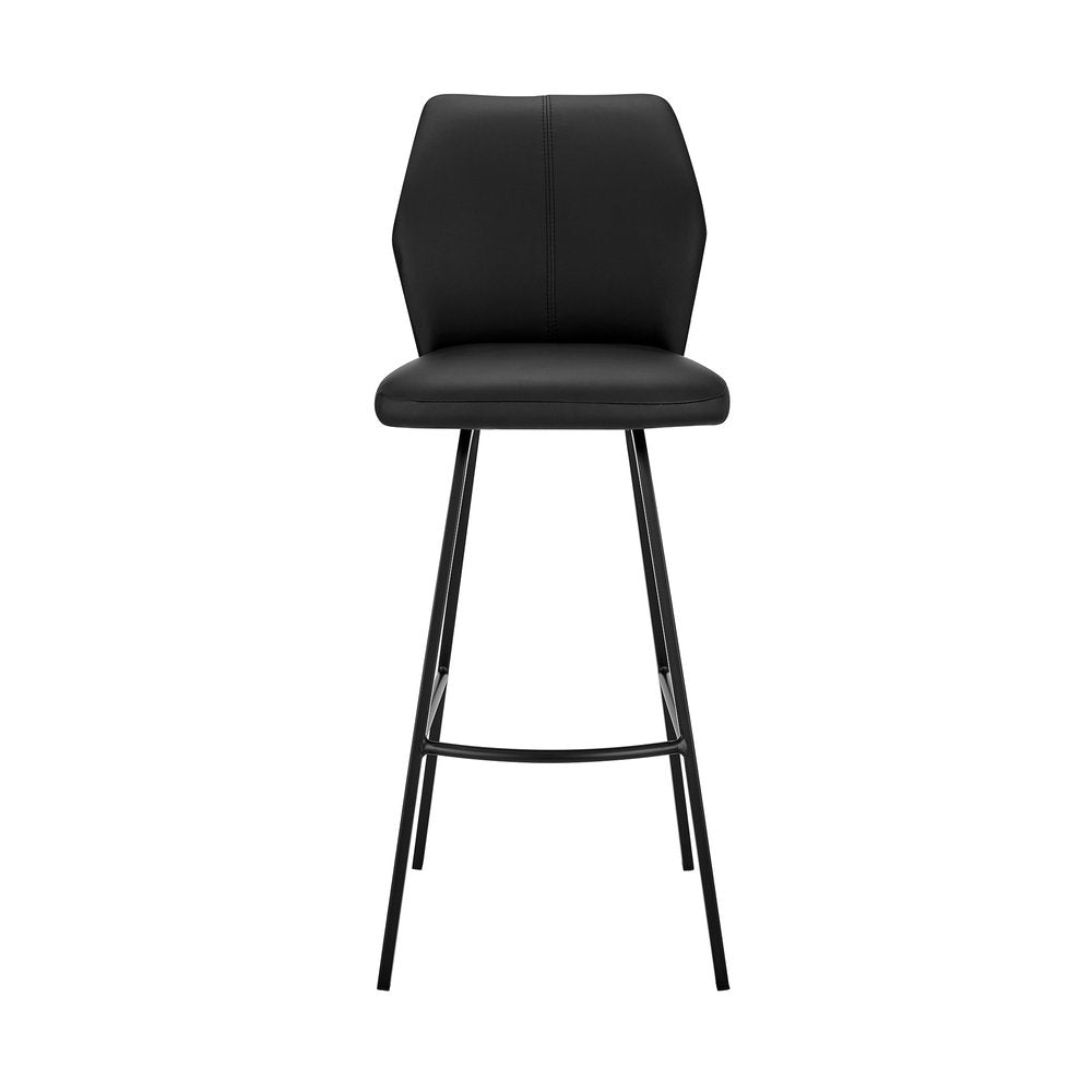 26" Black Faux Leather And Fabric And Iron Counter Height Bar Chair