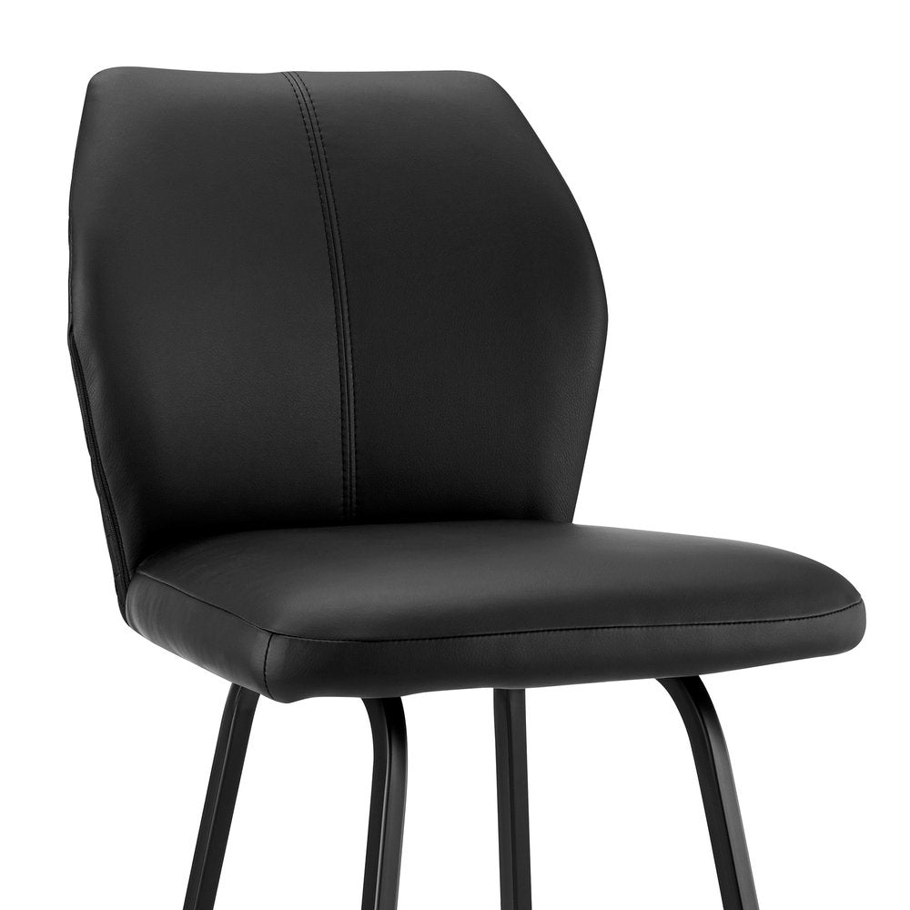 26" Black Faux Leather and Iron Counter Height Bar Chair