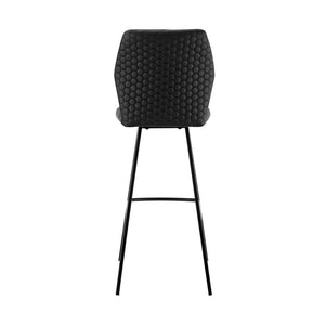 26" Black Faux Leather And Fabric And Iron Counter Height Bar Chair