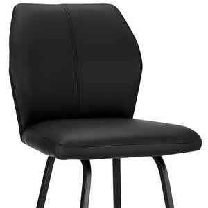 26" Black Faux Leather And Fabric And Iron Counter Height Bar Chair