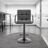 25" Gray And Black Faux Leather And Iron Swivel Low Back Adjustable Height Bar Chair
