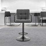 25" Gray And Black Faux Leather And Iron Swivel Low Back Adjustable Height Bar Chair