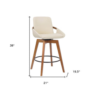 27" Cream And Black Powder Coated Footrest Iron Swivel Counter Height Bar Chair