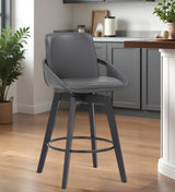 27" Gray and Black Faux Leather Low Back Bar Height Swivel Bar Chair