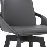 27" Gray and Black Faux Leather Low Back Bar Height Swivel Bar Chair