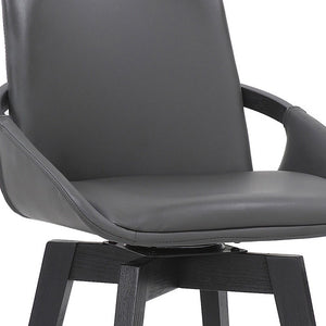 27" Gray And Black Faux Leather And Wood Low Back Bar Height Swivel Bar Chair