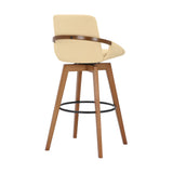 31" Cream and Black Fabric and Iron Bar Height Swivel Bar Chair