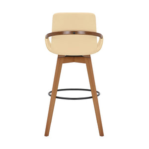 31" Cream and Black Fabric and Iron Bar Height Swivel Bar Chair