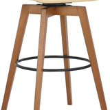 31" Cream and Black Fabric and Iron Bar Height Swivel Bar Chair