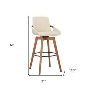 31" Cream and Black Fabric and Iron Bar Height Swivel Bar Chair