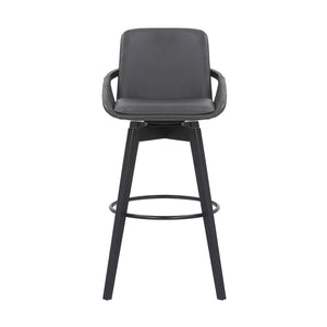 31" Gray And Black Fabric And Iron Bar Height Swivel Bar Chair