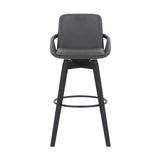 31" Gray and Black Fabric and Iron Bar Height Swivel Bar Chair