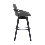 31" Gray and Black Fabric and Iron Bar Height Swivel Bar Chair