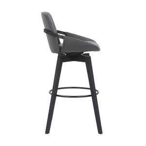 31" Gray and Black Fabric and Iron Bar Height Swivel Bar Chair