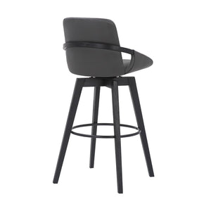 31" Gray And Black Fabric And Iron Bar Height Swivel Bar Chair