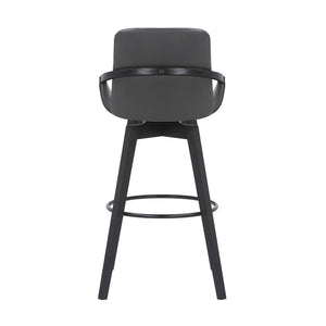 31" Gray And Black Fabric And Iron Bar Height Swivel Bar Chair