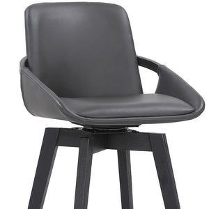31" Gray And Black Fabric And Iron Bar Height Swivel Bar Chair