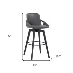 31" Gray and Black Fabric and Iron Bar Height Swivel Bar Chair