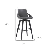 31" Gray and Black Fabric and Iron Bar Height Swivel Bar Chair